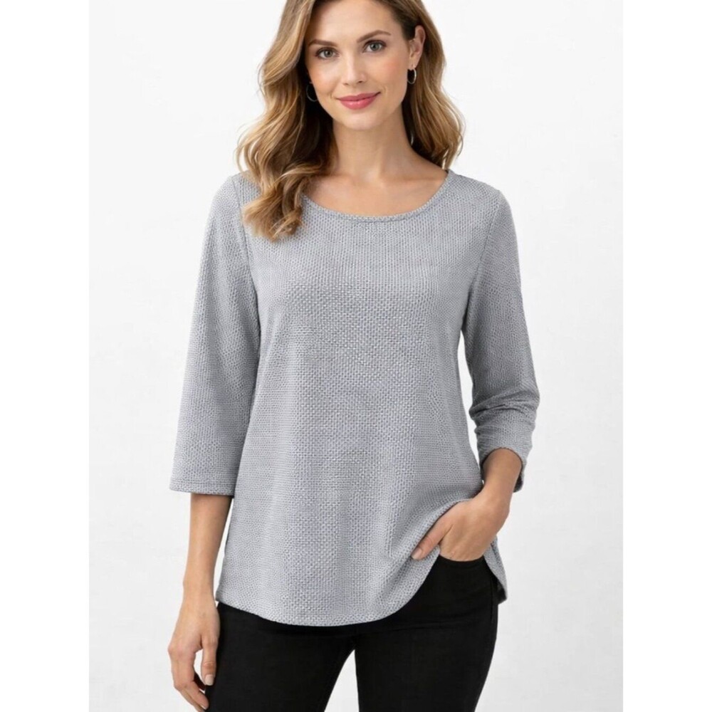 Ann Taylor Factory Gray Textured Pullover Top Large